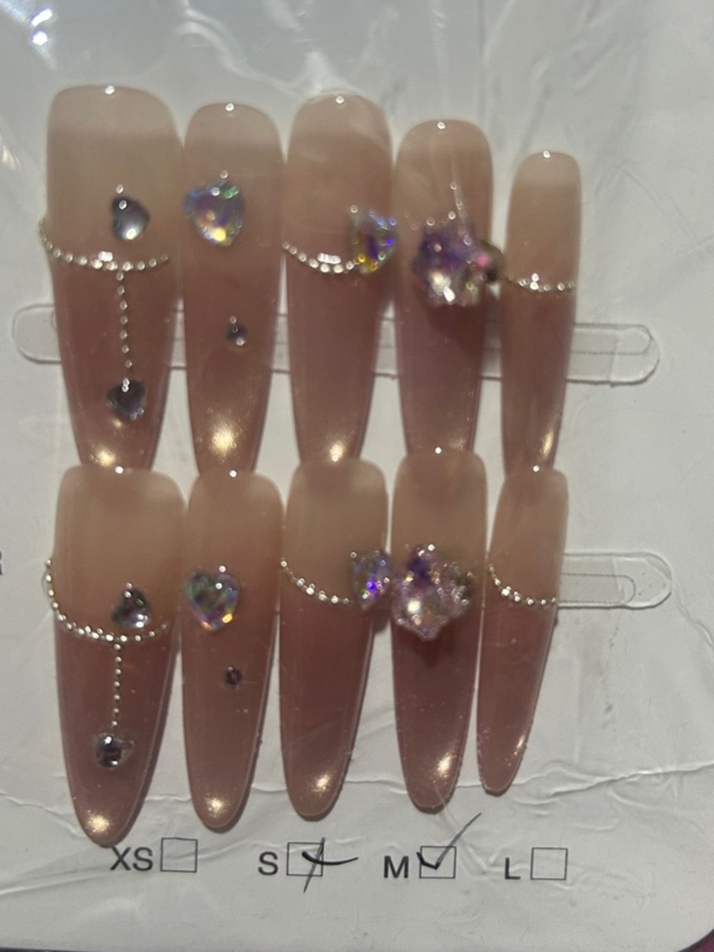 Nail Art Nude Press-On Nails with Crystal Accents -x-long